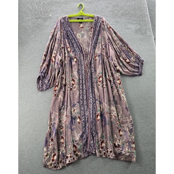 Angie Dresses & Skirts - Angie Women Dress 1X Purple Floral Fit & Flare Bohemian Crochet 3/4 Sleeve